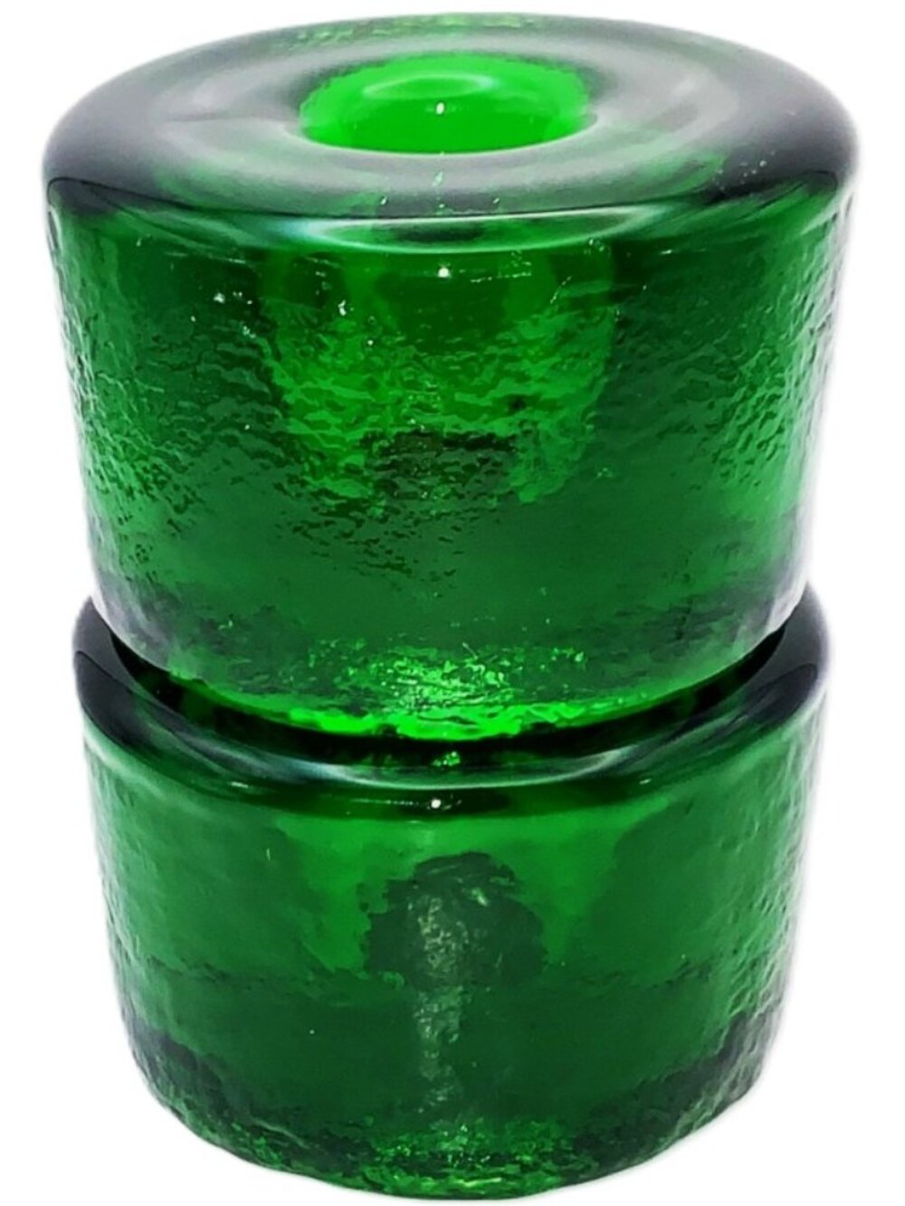 Vtg Blenko Green Puck Solid Art Glass Taper Candle Holders Matched Set Pair MCM